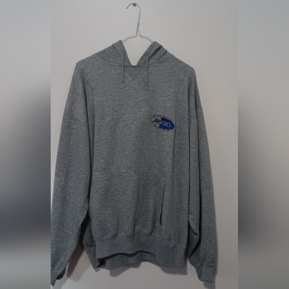 Vintage Brooks Gray Hoodie with Blue Logo